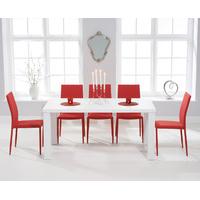 Ex-Display Atlanta 160cm White High Gloss Dining Table with 6 RED Atlanta Stackable Chairs