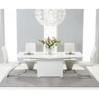 Ex-Display Modena 150cm White High Gloss Extending Dining Table with 4 WHITE Hampstead Z Chairs