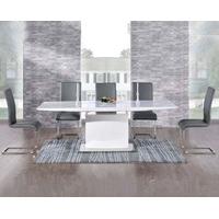 Ex-Display Hailey 160cm White High Gloss Extending Dining Table with 4 Grey Malaga Chairs