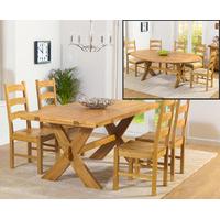 Ex-Display Bordeaux 165cm Oak All Sides Extending Table with 4 BROWN Vermont Chairs