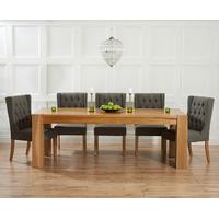 ex display thames 220cm oak dining table with 6 grey safia fabric chai ...