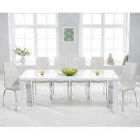ex display atlanta 200cm white high gloss dining table with 4 white ca ...