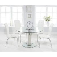 ex display sofia 120cm round glass dining table with 2 black calgary c ...
