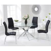ex display denver 110cm glass dining table with 2 brown calgary chairs