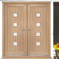 External Siena Oak Double Door and Frame Set with Obscure Safety Double Glazing