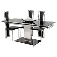 Extendable 6 Seater Black Glass Dining Table With Black Base