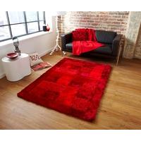 Extra Thick Bright Red Checked Shag Pile Rugs Piccadilly 04 - 150cm x 230cm (4\'11\