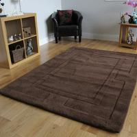 Extra Soft Large Border Design Brown Wool Rug Elements 75x150cm