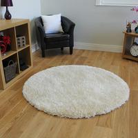 Extra Thick Soft Shaggy High Gloss Cream Circle Rugs - Calgary 134cmx134cm (4ft 4\