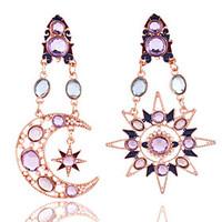 Exaggerated Vintage Bohemia Multicolor Asymmetric Gold Plated Crystal Sun and Moon Dangle Earrings For Women