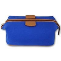 Executive Shaving Spanish Made Luxury Royal Blue Canvas and Tan Leather Wash Bag