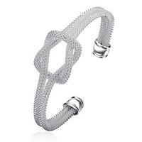 Exquisite Simple Fine S925 Silver Knot Bowknot Cuff Bangle Charm Bracelet for Wedding Party Women Christmas Gifts