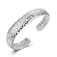 Exquisite Simple Fine S925 Silver Hollow Cuff Bangle Bracelet for Wedding Party Women Christmas Gifts