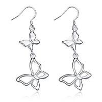 Exquisite Silver Plated Butterfly Connected Drop Earrings for Wedding Party Women Jewelry Accessiories