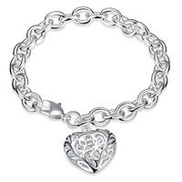 Exquisite Gifts Silver Plated Hollow Big Heart Pendant Chain Link Bracelets Jewellery for Women Accessiories
