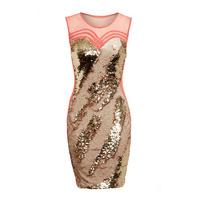 explosion london gold embellished bodycon dress in coral