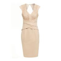 explosion london lace and pleat detail dress in cream