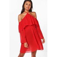 extreme cold shoulder georgette dress red