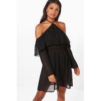 extreme cold shoulder georgette dress black