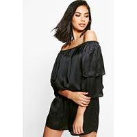 extreme ruffle off the shoulder playsuit black