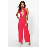 Extreme Cut Out Choker Jumpsuit - ruby