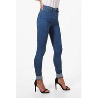 extreme cuff skinny jeans mid blue