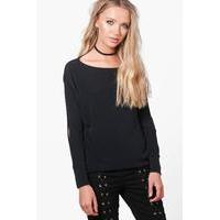 Extreme Slit Arm Knitted Top - black