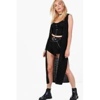 Extreme Side Split Crochet Cardigan - black