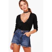 Extreme Plunge Knitted Top - black