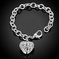Exquisite S925 Silver Hollow Heart Pendant Charm Heart Chain Bracelet Christmas Gifts