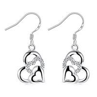 Exquisite Silver Plated Clear Crystal Heart to Heart Drop Earrings for Wedding Party Jewelry Accessiories