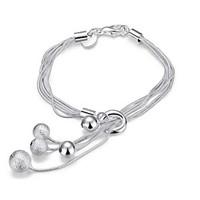 Exquisite Simple Fine S925 Silver Ball Pendant ;ayered Chain Charm Bracelet for Wedding Party Women Christmas Gifts
