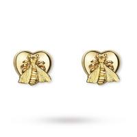 Exclusive Gucci 18 Carat Yellow Gold Bee With Heart Studs