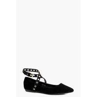 Eyelet Detail Strap Ballet - black