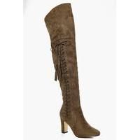 Eyelet Detailed Thigh High Boot - taupe