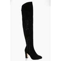 Eyelet Detailed Thigh High Boot - black