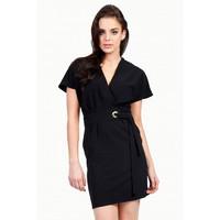 EYELET WRAP CREPE DRESS