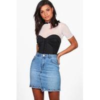 eyelet mini denim skirt mid blue