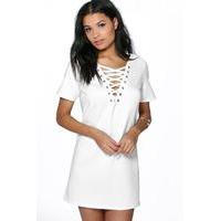 Eyelet Detail Shift Dress - white