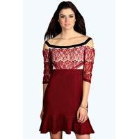 Eyelash Lace Off The Shoulder Dress - wine