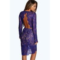 Eyelash Lace Midi Skirt - cobalt