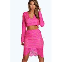 eyelash lace midi skirt pink