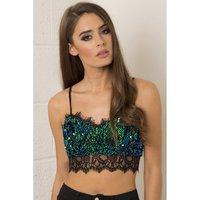 eyelash lace bralet with sequin detail in green