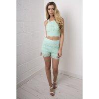 Eyelash Floral Lace Shorts in Mint Green