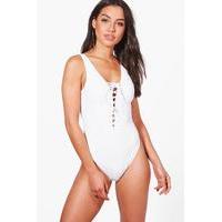 eyelet lace up swimsuit white