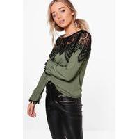 eyelash lace trim blouse khaki