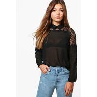 eyelash lace trim shirt black