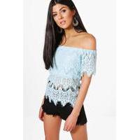 Eyelash Lace Off The Shoulder Top - sky