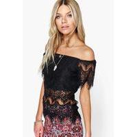 Eyelash Lace Off The Shoulder Top - black