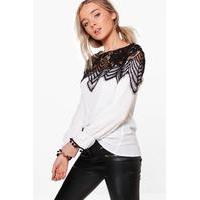 Eyelash Lace Trim Blouse - white